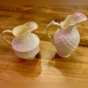Vintage Belleek Irish Porcelain Creamer Pitchers Lot of 2